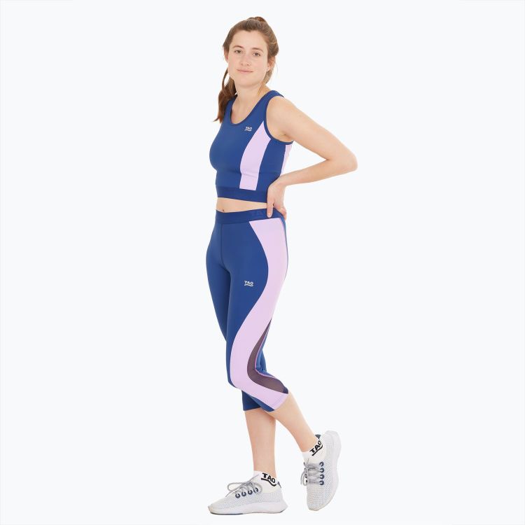 Laufoutlet - JONIDA Atmungsaktive Damen Lauftight mit Anti-Rutsch-Gummi | Nachhaltig & fair - Atmungsaktive 3/4-Lauftight mit Reißverschlusstasche - atlantic blue