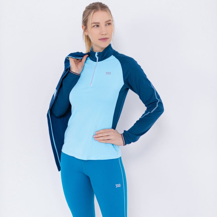 Laufoutlet - AMALIA Warmes Damen Laufshirt mit Zip | Nachhaltig & fair - Warmes Langarm Laufshirt mit Zip - aqua